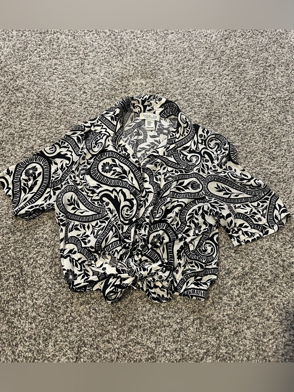Rachel Zoe Black & Cream Paisley Tie-Front Blouse